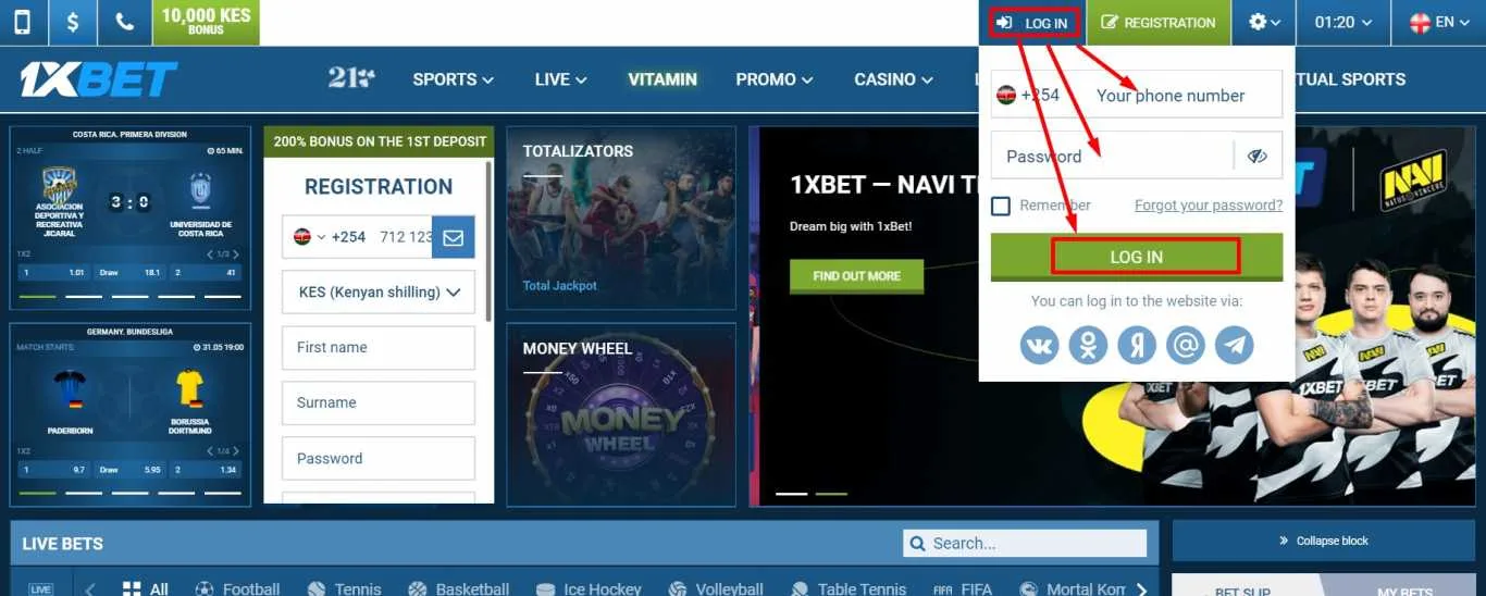 1xBet login Kenya from the phone